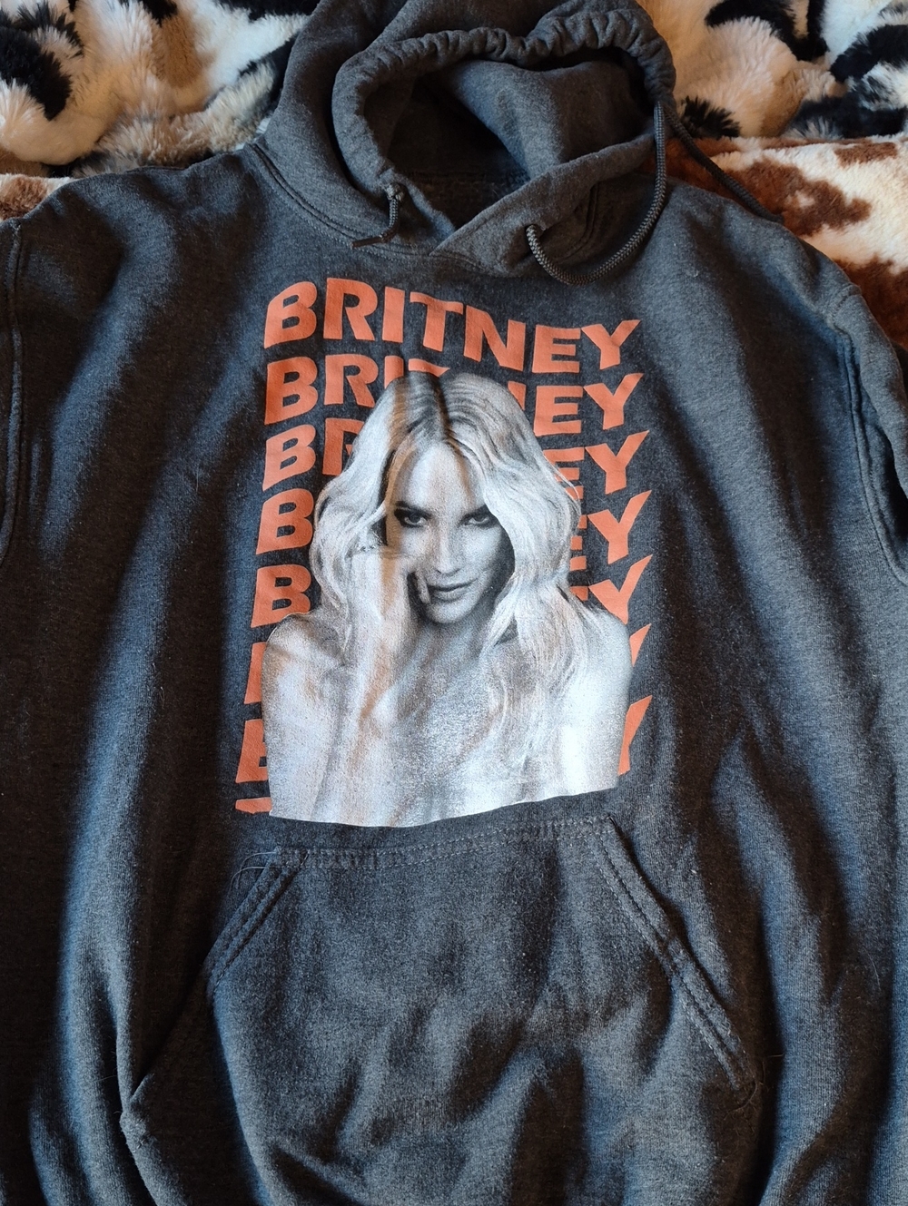 Britney Spears Graphic Hoodie in Charcoal with Coral Print Size M